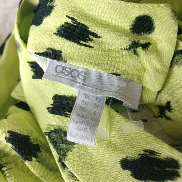 ASOS White High Neck Open Back Green With Abstract Splodge Black Print Size 6 - Picture 6 of 10